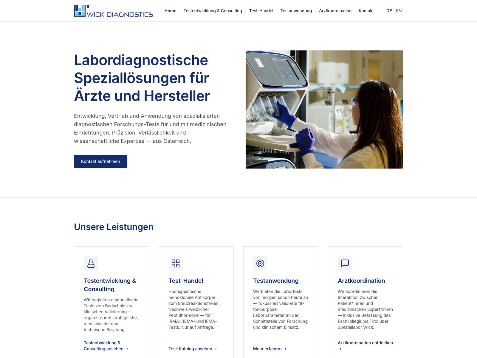 Screenshot der Website wick-diagnostics.com