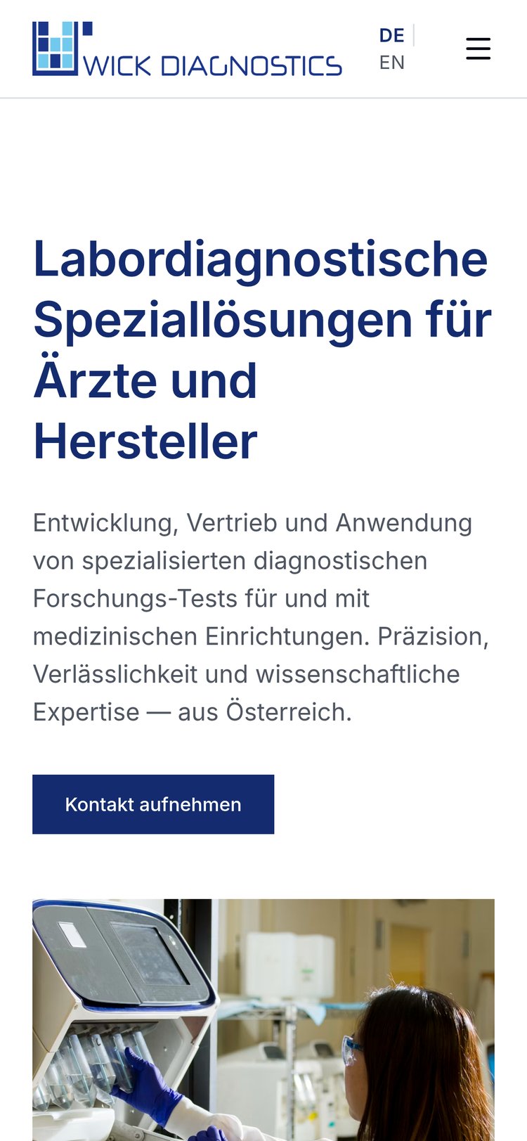 Mobile Ansicht der Website wick-diagnostics.com